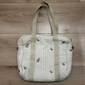 Olive embroidered muslin diaper bag